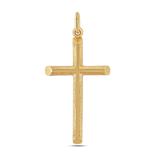 9ct Yellow Gold Polished & Textured Bevel Edge Cross Pendant