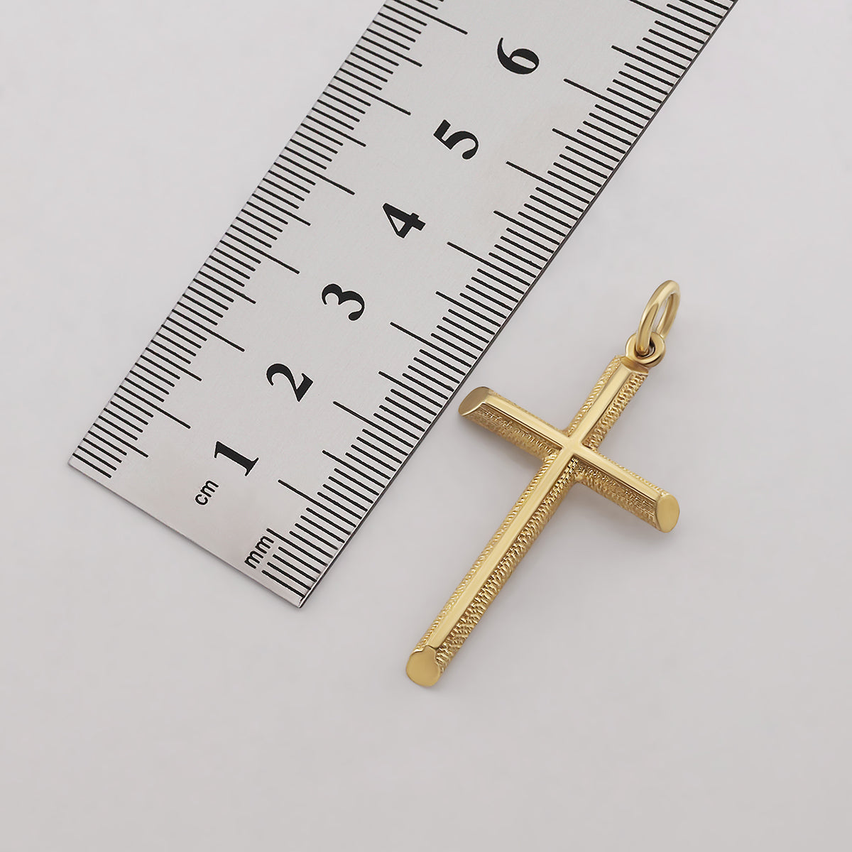 9ct Yellow Gold Polished & Textured Bevel Edge Cross Pendant