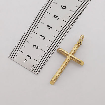 9ct Yellow Gold Polished & Textured Bevel Edge Cross Pendant