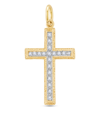 9ct Yellow Gold Ornate Small Sized Gem Set Cross