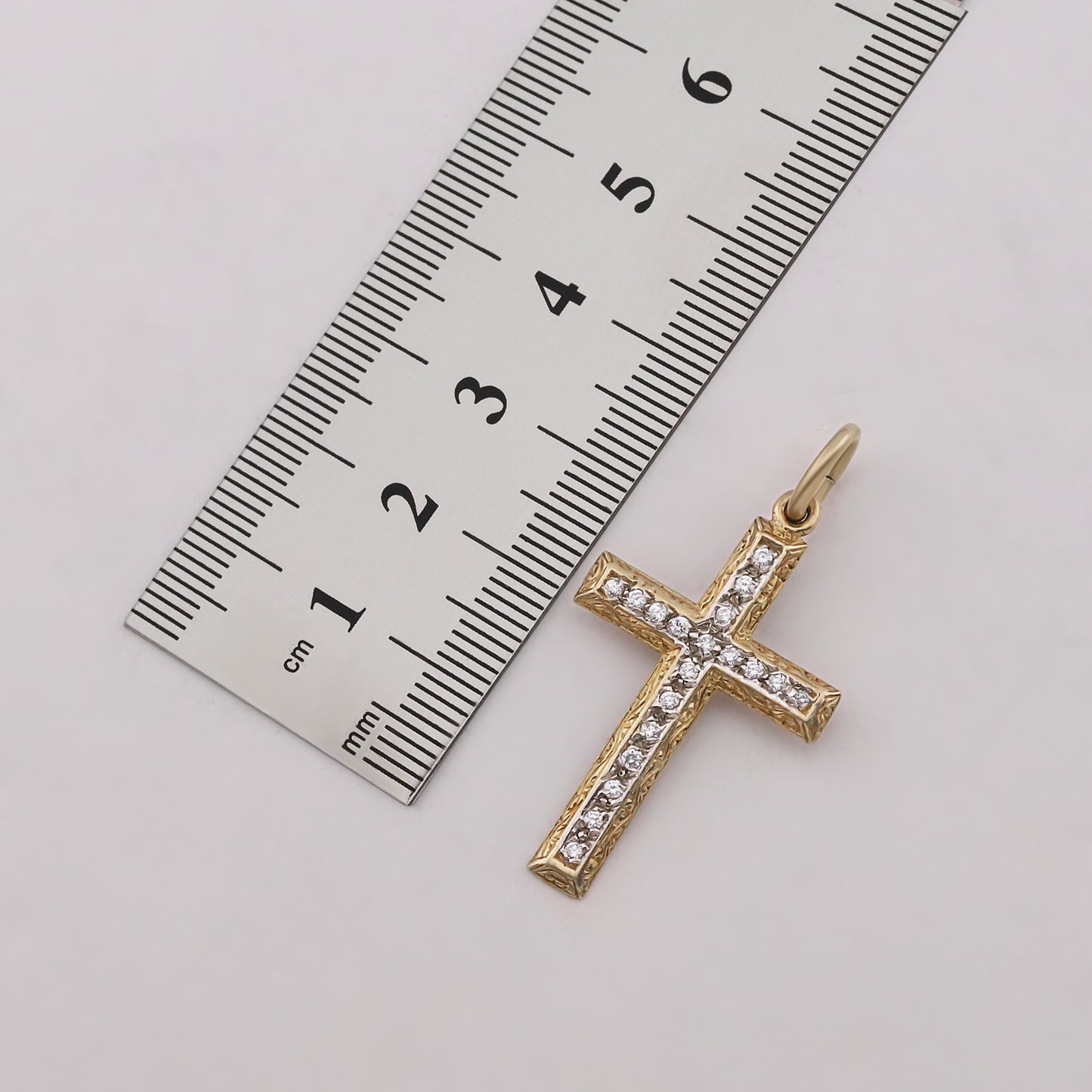 9ct Yellow Gold Ornate Small Sized Gem Set Cross