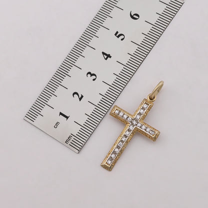 9ct Yellow Gold Ornate Small Sized Gem Set Cross