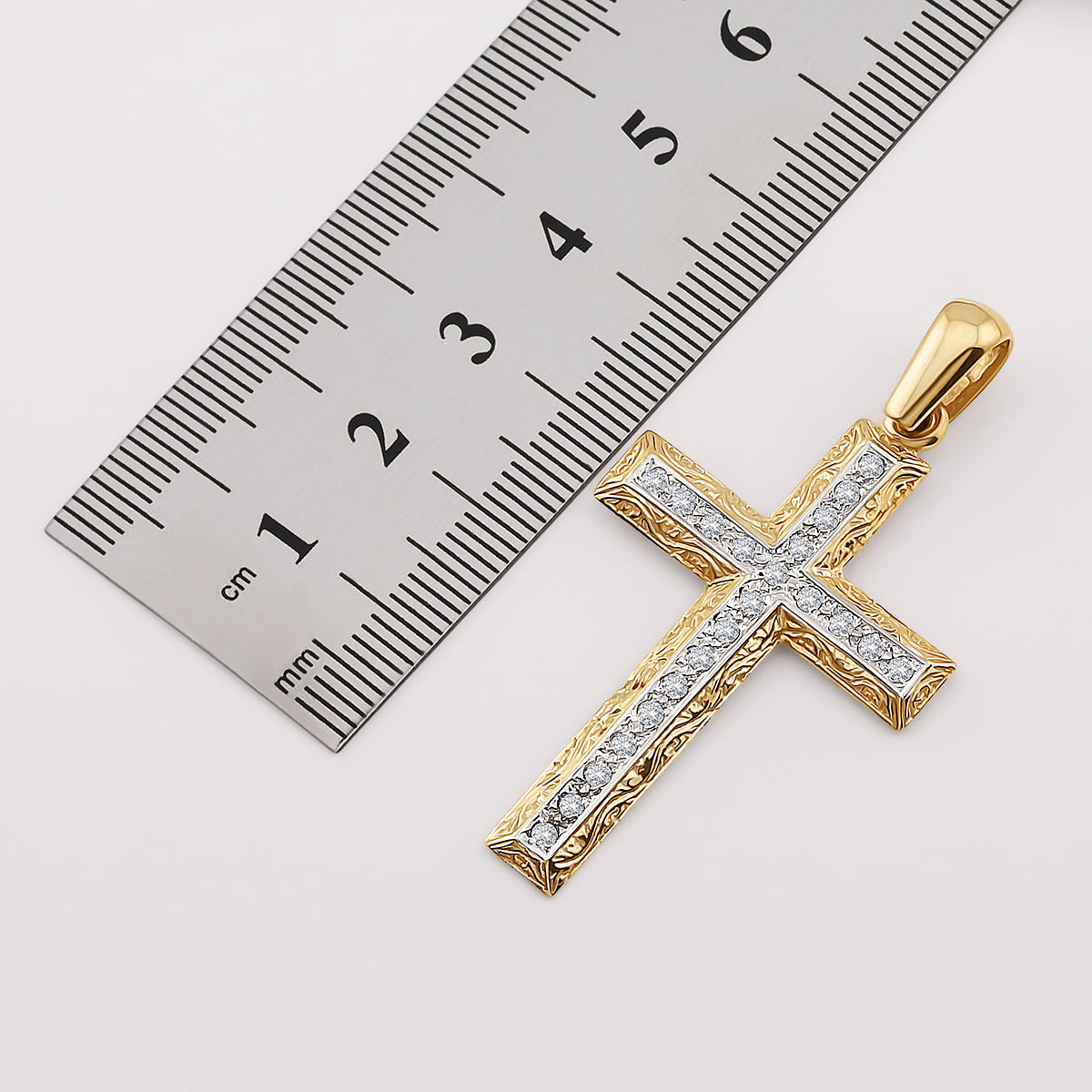 9ct Yellow Gold Ornate Medium Sized Gem Set Cross