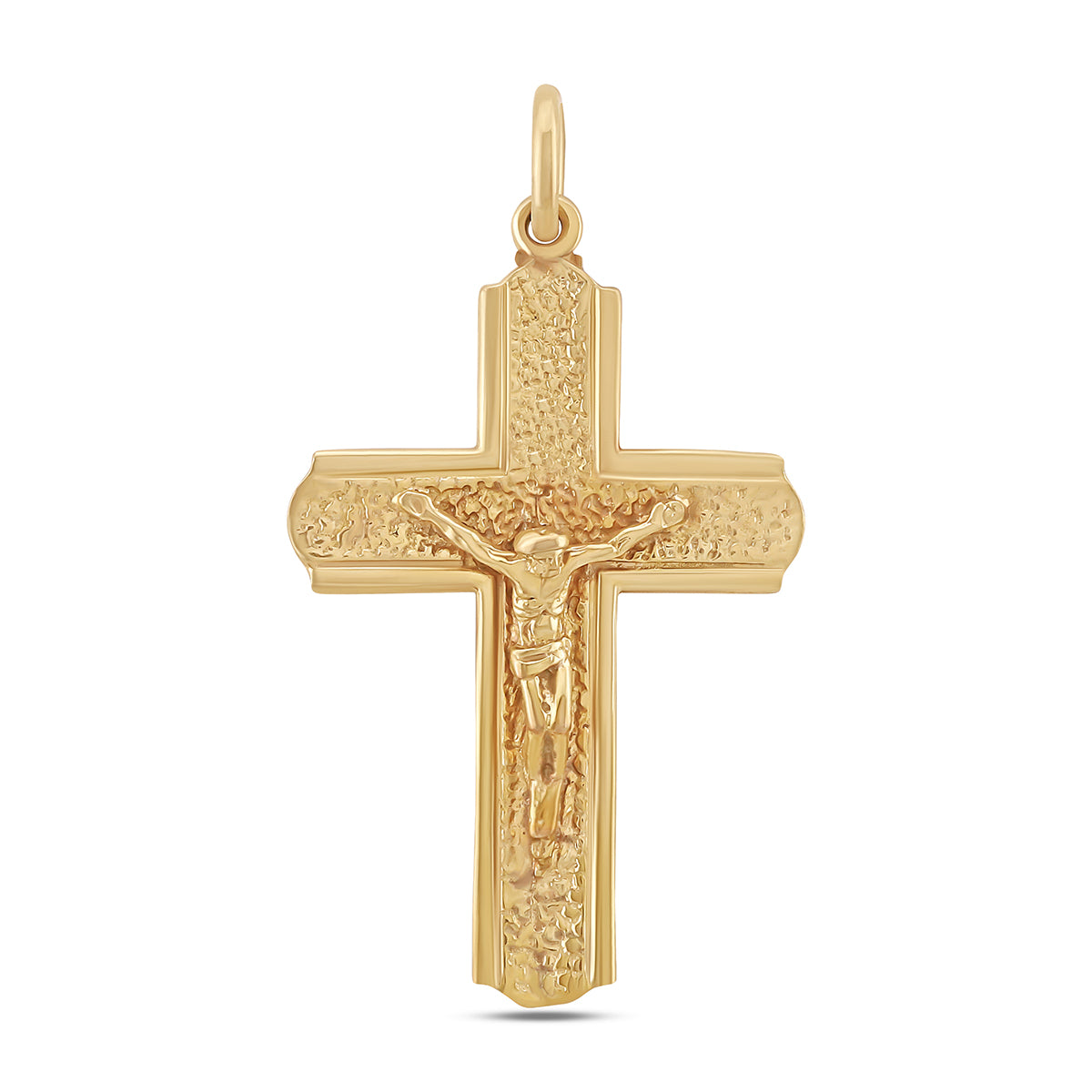 9ct Yellow Gold Patterned & Polished Edge Crucifix Cross Pendant