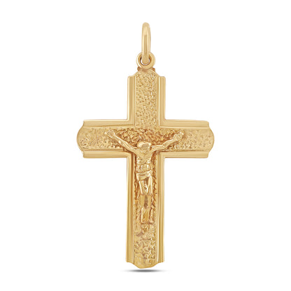 9ct Yellow Gold Patterned & Polished Edge Crucifix Cross Pendant