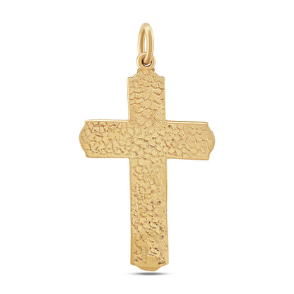 9ct Yellow Gold Patterned & Polished Edge Crucifix Cross Pendant