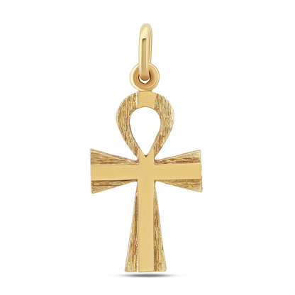 9ct Yellow Gold Patterned & Polished Small Ankh Cross Pendant