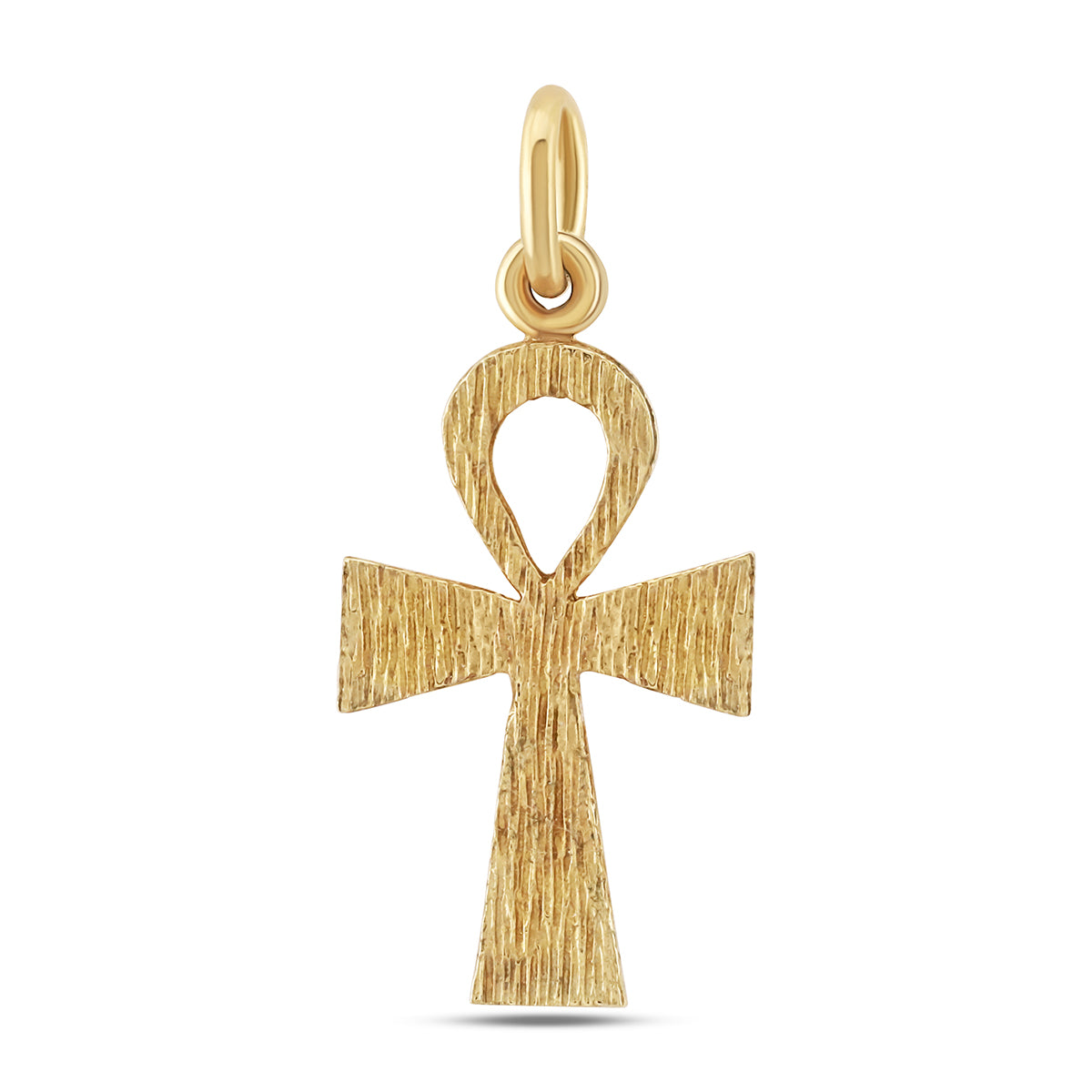 9ct Yellow Gold Patterned & Polished Small Ankh Cross Pendant
