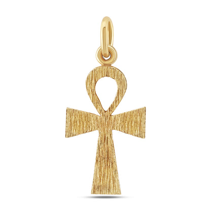 9ct Yellow Gold Patterned & Polished Small Ankh Cross Pendant