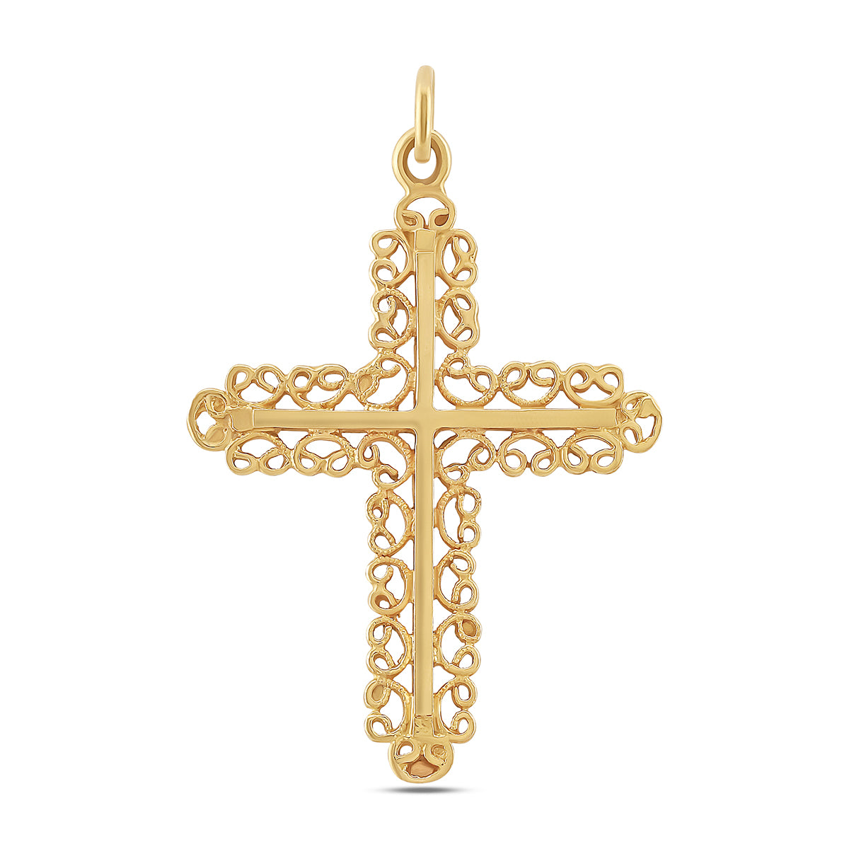 9ct Yellow Gold Fleur De Lis Scroll Cross Pendant