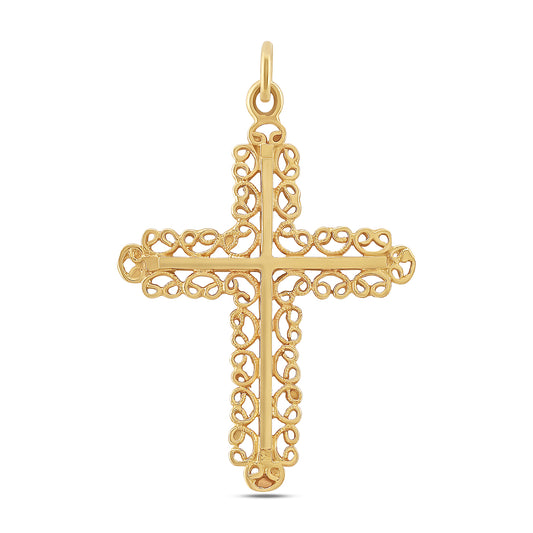9ct Yellow Gold Fleur De Lis Scroll Cross Pendant