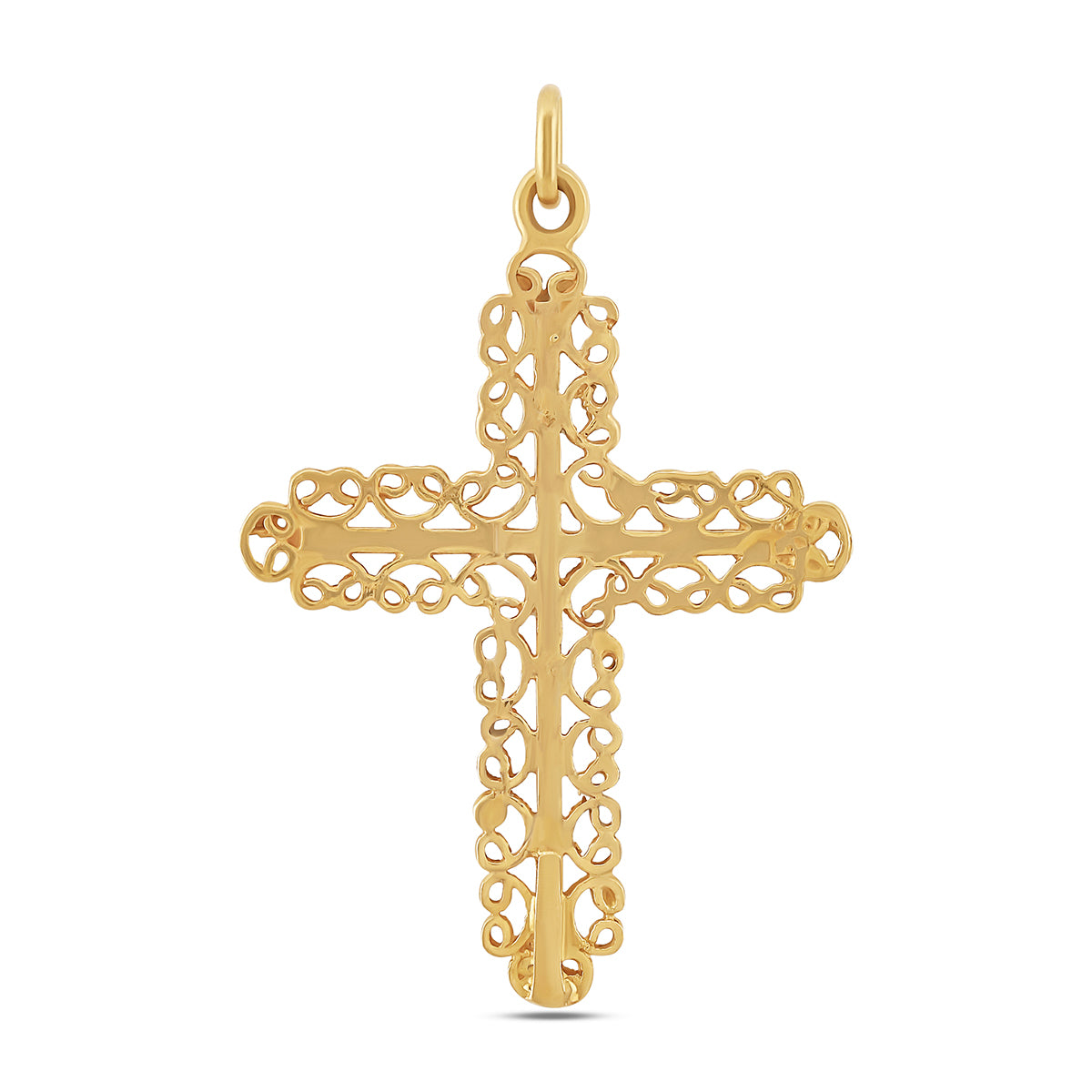 9ct Yellow Gold Fleur De Lis Scroll Cross Pendant