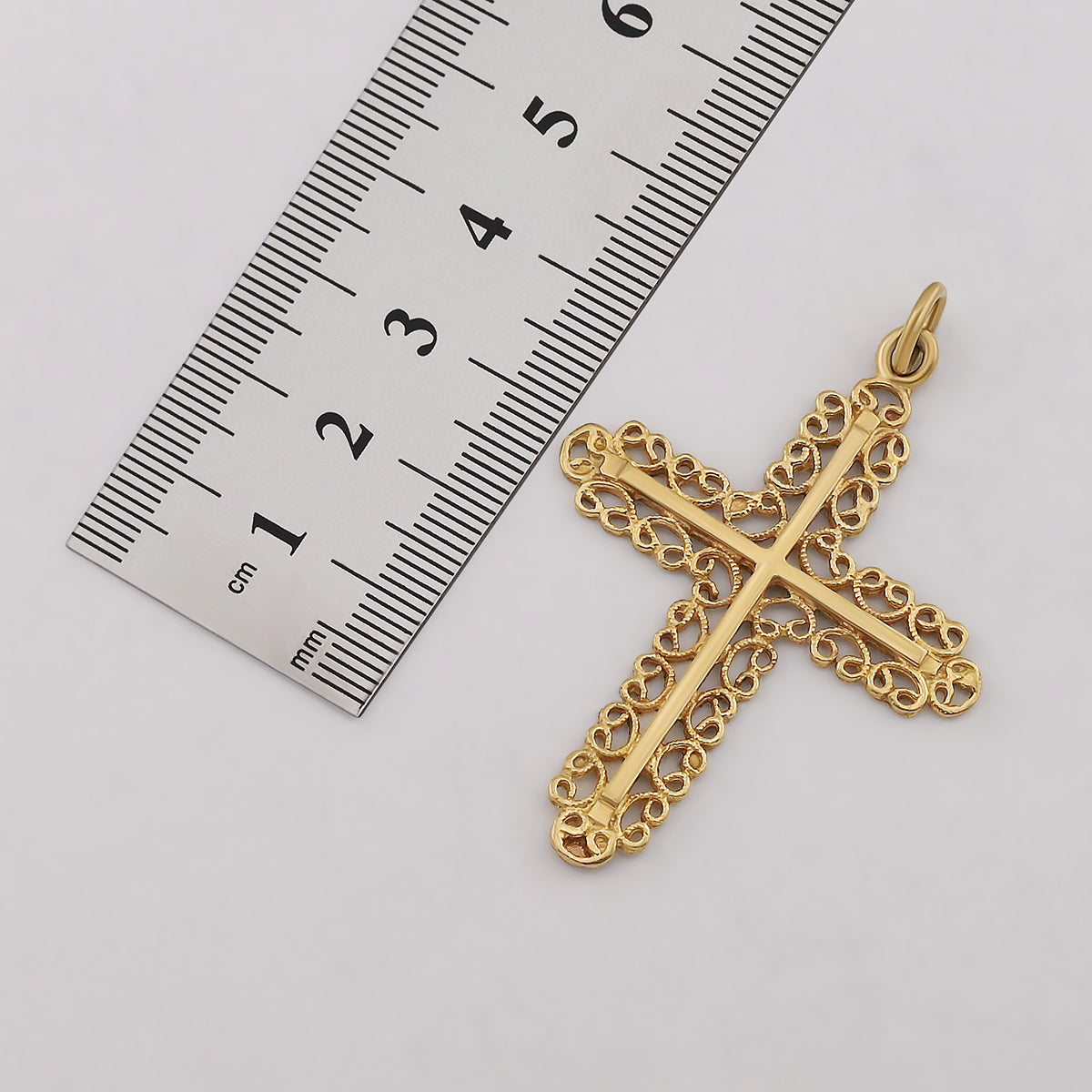 9ct Yellow Gold Fleur De Lis Scroll Cross Pendant