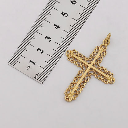 9ct Yellow Gold Fleur De Lis Scroll Cross Pendant
