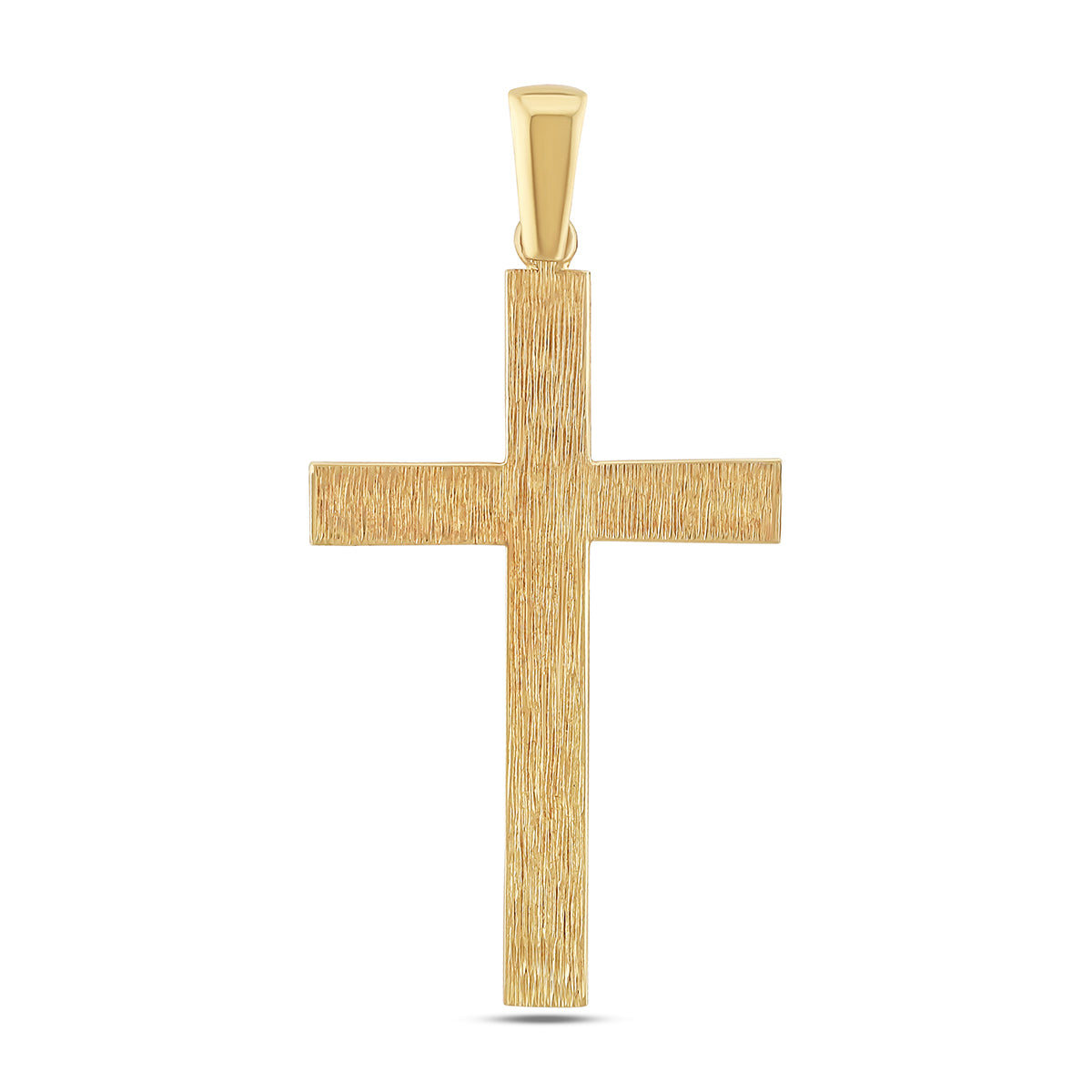 9ct Yellow Gold Scroll Patterned Bevel Edge Large Cross Pendant