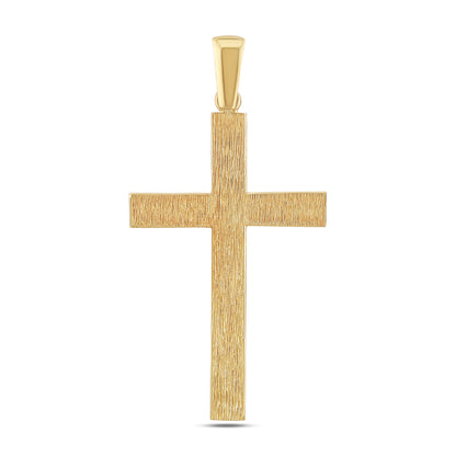 9ct Yellow Gold Scroll Patterned Bevel Edge Large Cross Pendant