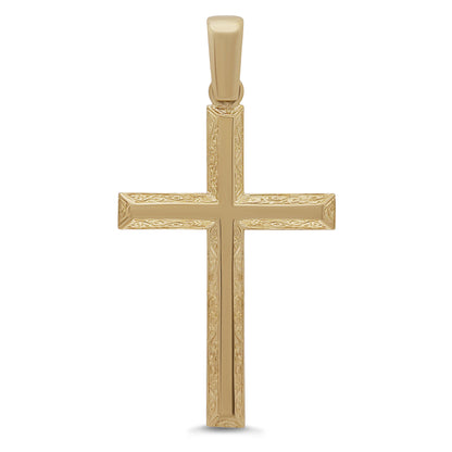 9ct Yellow Gold Scroll Patterned Beveledge Cross Pendant