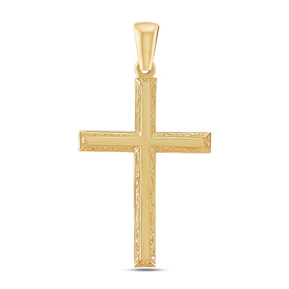 9ct Yellow Gold Scroll Patterned Bevel Edge Small Cross Pendant
