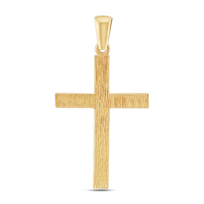 9ct Yellow Gold Scroll Patterned Bevel Edge Small Cross Pendant