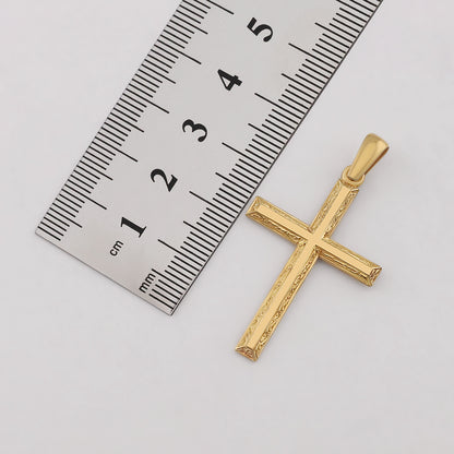 9ct Yellow Gold Scroll Patterned Bevel Edge Small Cross Pendant