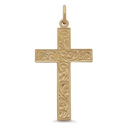 9ct Yellow Gold Ornate Patterned Large Classic Cross