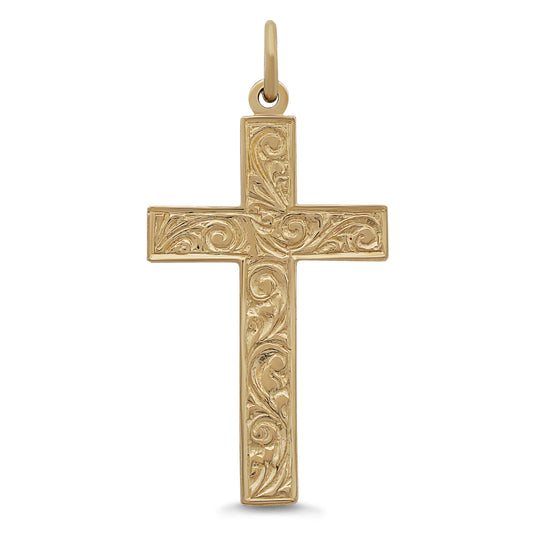 9ct Yellow Gold Ornate Patterned Large Classic Cross