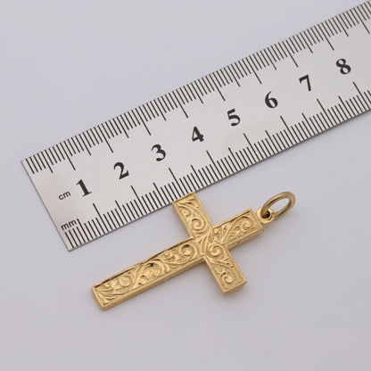 9ct Yellow Gold Ornate Patterned Large Classic Cross