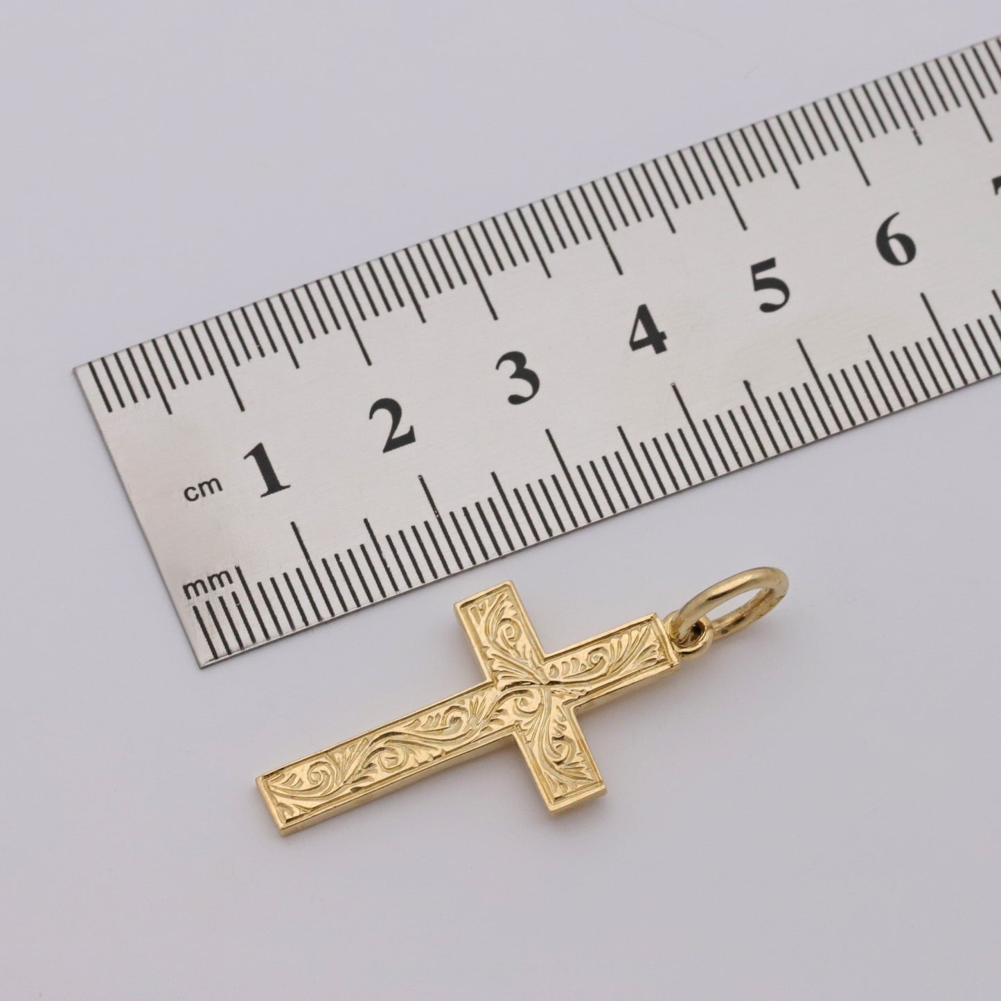 9ct Yellow Gold Ornate Patterned  Small Classic Cross