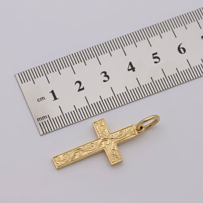 9ct Yellow Gold Ornate Patterned  Small Classic Cross