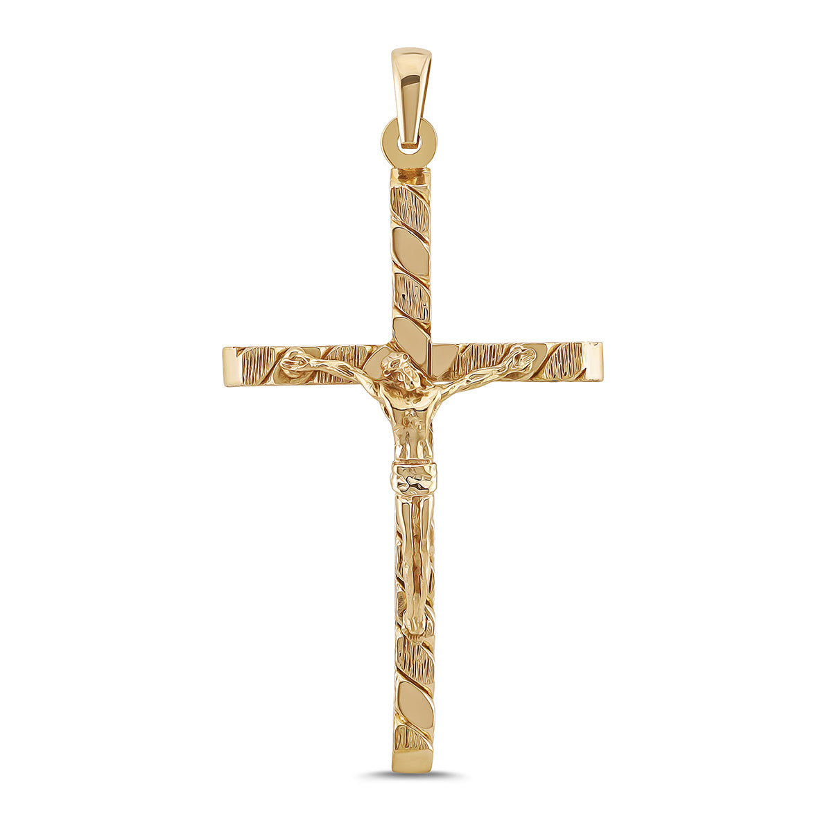 9ct Yellow Gold Patterned & Polished Crucifix Twist Large Cross Pendant
