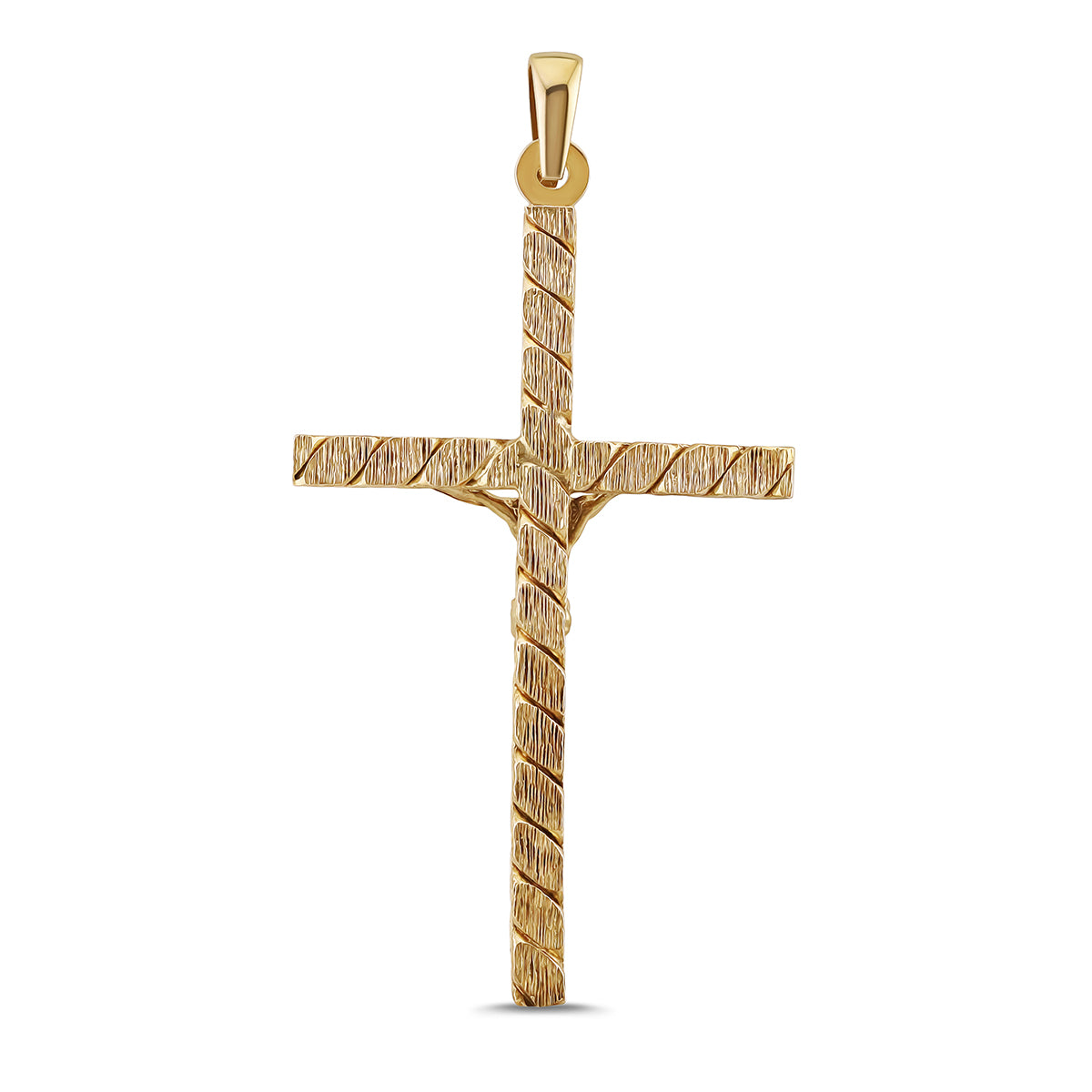 9ct Yellow Gold Patterned & Polished Crucifix Twist Large Cross Pendant