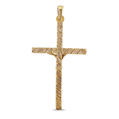9ct Yellow Gold Patterned & Polished Crucifix Twist Large Cross Pendant