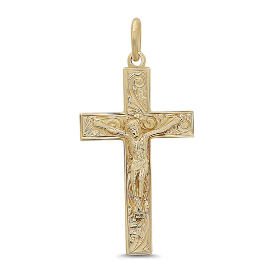 9ct Yellow Gold Ornate Crucifix Cross Pendant
