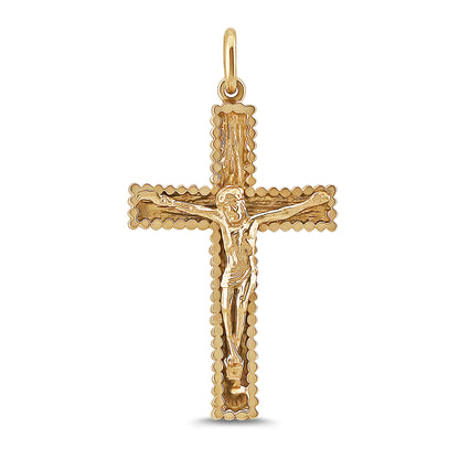 9ct Yellow Gold Textured And Patterned Edge Crucifix Cross Pendant