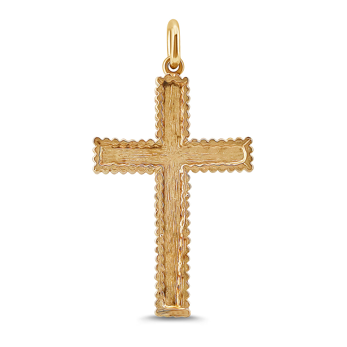 9ct Yellow Gold Textured And Patterned Edge Crucifix Cross Pendant