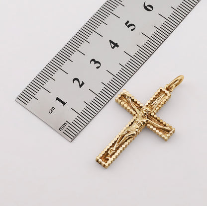 9ct Yellow Gold Textured And Patterned Edge Crucifix Cross Pendant