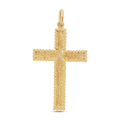 9ct Yellow Gold Textured And Patterned Edge Cross Pendant