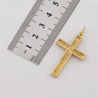 9ct Yellow Gold Textured And Patterned Edge Cross Pendant