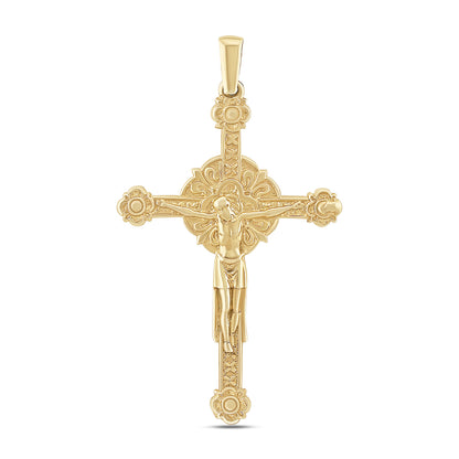 9ct Yellow Gold Floral Large Crucifix Pendant