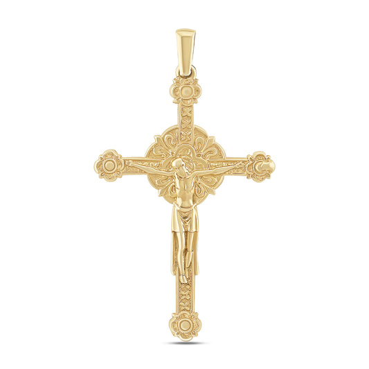 9ct Yellow Gold Floral Large Crucifix Pendant