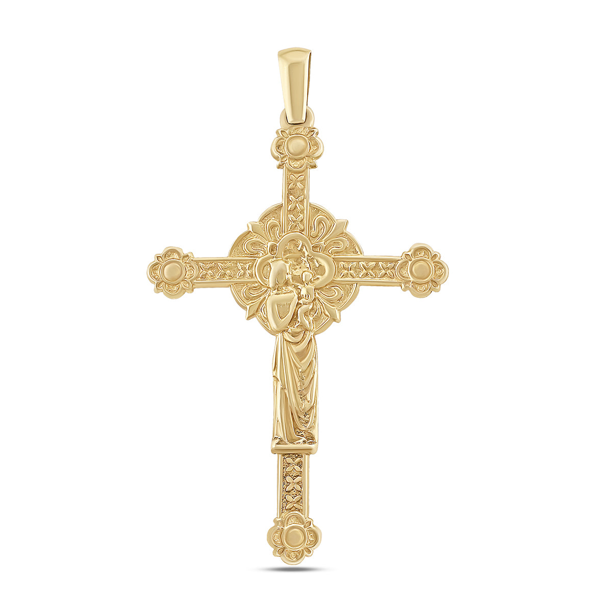 9ct Yellow Gold Floral Large Crucifix Pendant