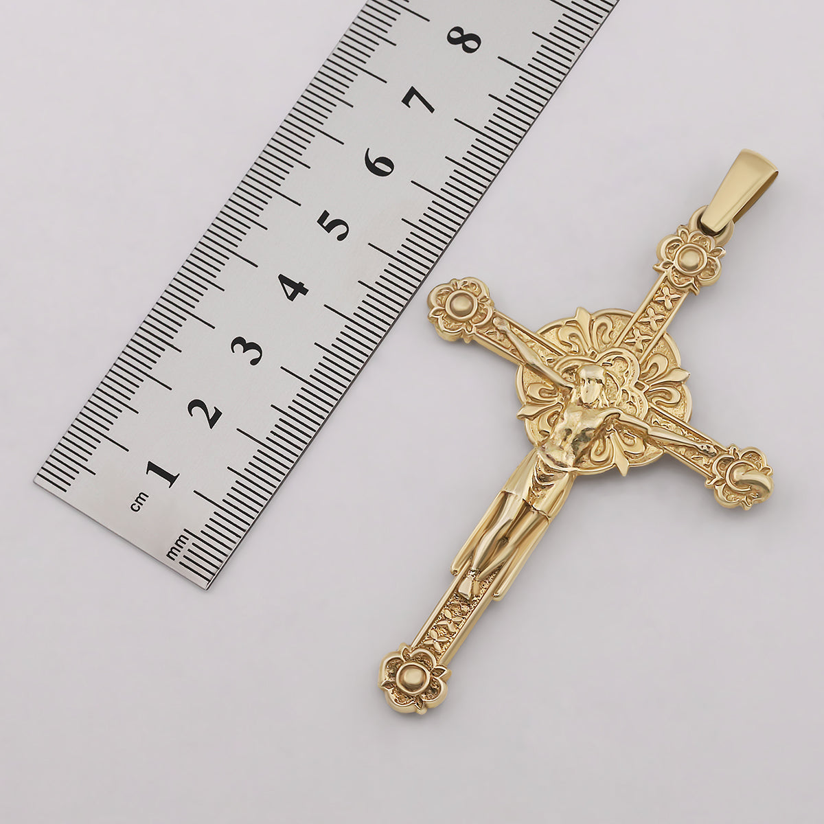 9ct Yellow Gold Floral Large Crucifix Pendant