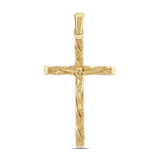 9ct Yellow Gold Textured Crucifix Cross