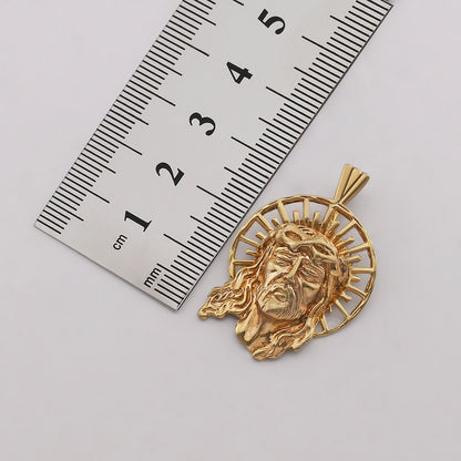 9ct Yellow Gold Face Of Jesus Halo Pendant