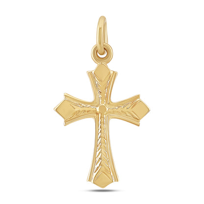 9ct Yellow Gold Fleury Patterned Cross Pendant