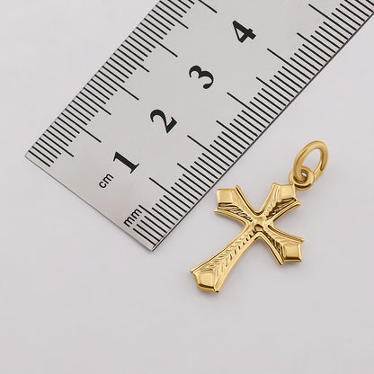 9ct Yellow Gold Fleury Patterned Cross Pendant