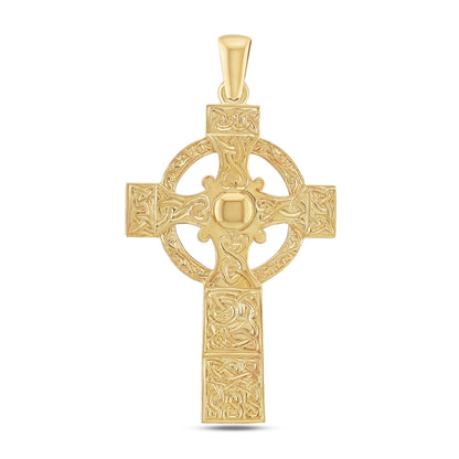 9ct Yellow Gold Large Ornate Celtic Cross Pendant
