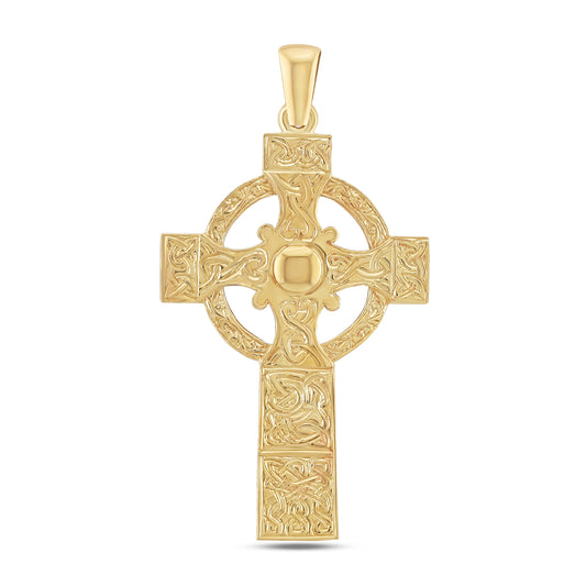 9ct Yellow Gold Large Ornate Celtic Cross Pendant