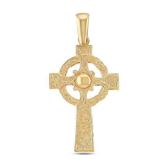 9ct Yellow Gold Medium Ornate Celtic Cross Pendant