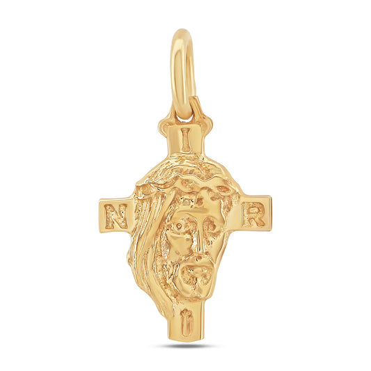 9ct Yellow Gold Inri Head Of Jesus Cross Pendant